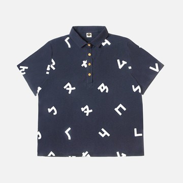 注音符號手工絹印襯衫-深藍色