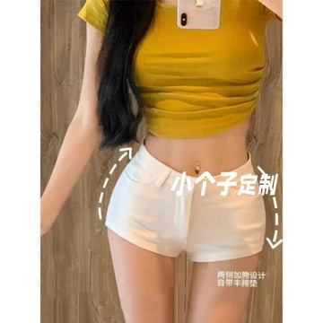 短褲女小個子紅色白褲子緊身xs低腰白色超短褲豐胯豐跨夏季熱褲秋