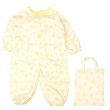 akachan honpo - 長袖連身防髒衣 防潑水加工-小花-黃色 (80~90cm)