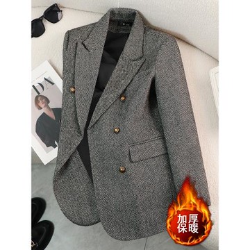 灰色短款毛呢外套女小個子秋冬季加棉2025新款高級感西裝羊毛上衣