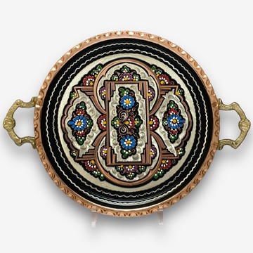 SOLO歐洲家居 - 土耳其手工銅雕 圓形彩繪托盤 29CM (宮廷紋)