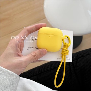 小眾簡約檸檬黃純色Airpods4代耳機套適用蘋果1/2代藍牙無線耳機殼Airpods3代新款皮繩掛件Airpodspro2硅膠軟