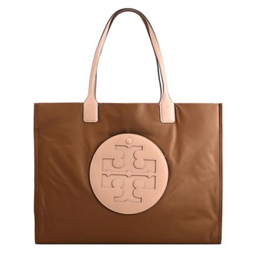 TORY BURCH 171322 撞色LOGO尼龍大容量托特包.松露色