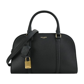 YSL新款燙金LOGO粒紋小牛皮鎖掛吊飾兩用包 （黑色） _廠商直送