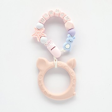 HANNAH 星星 兔子 珊瑚粉小鹿斑比固齒器 / 客製化奶嘴鏈