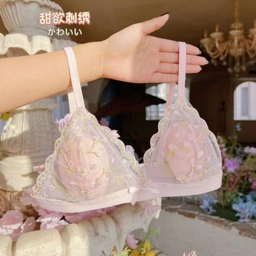 浪漫法式碎花 三角杯內衣套裝 薄款蕾絲 刺繡 上托防下垂 不空杯 無鋼圈 甜美純欲 側收顯瘦 性感胸罩文胸