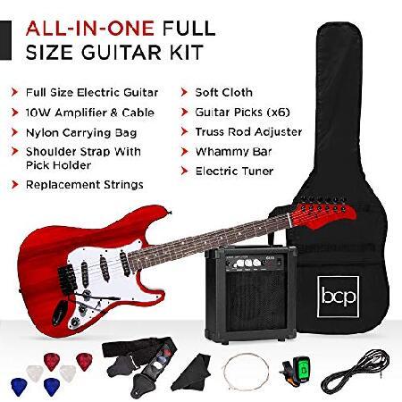 Best Choice Products 39in Full Size Beginner Electric Guitar Starter Kit w Case, Strap, 10W Amp, Strings, Pick, Tremolo Bar Cherry Red