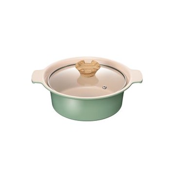 日本和平FREIZ 陶瓷塗層附蓋不沾雙耳鍋18cm-綠