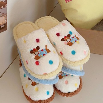 棉拖鞋趣味彩點狗狗卡通居家拖鞋休閒可愛毛毛秋冬月子秋冬季新款