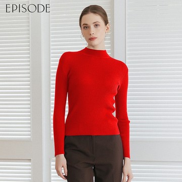 EPISODE - 修身百搭舒適坑條立領針織毛衣135503（橘）