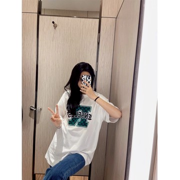 美式字母vintage短袖t恤女夏裝寬chic情侶裝半袖體恤上衣潮牌