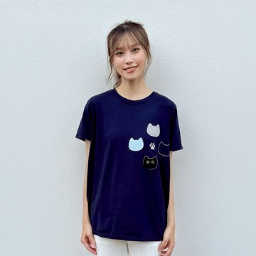 花木馬日系女裝圓領貓咪貼布T恤