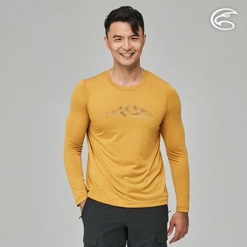 ADISI 男輕薄棉感快乾圓領長袖圖T AL2311121 (S-2XL) 雙色黃芥苿｜輕量 吸濕排汗 速乾 彈性 透氣 排汗衣