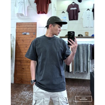 E7th.厚磅原色刷舊短T-深灰(E7S0032405)