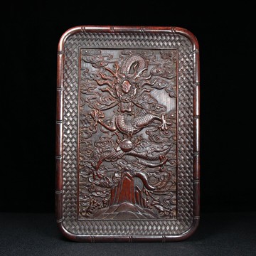 古玩古董新款木雕花梨木精工龍紋托盤茶盤民俗懷舊老物件收藏真品