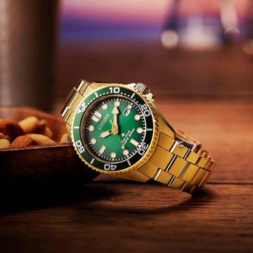 CITIZEN 星辰錶 PROMASTER 200米 光動能 潛水錶 男錶 手錶-40.6mm綠金 BN0262-59W