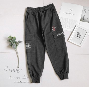 男大童 薄棉舒適圖騰大口袋長褲 秋冬童裝 大童長褲 大童休閒褲 大童運動褲 大童褲子 秋冬棉褲