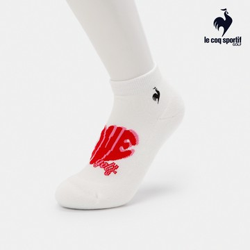 【LE COQ SPORTIF GOLF公雞高爾夫】女款白色LOVE GOLF圖案精緻提花設計時尚配色短襪 QLV0K011