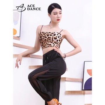 ACE dance瑰意女拉丁舞服專用無痕運動吊帶內衣豹紋黑色上衣SY194