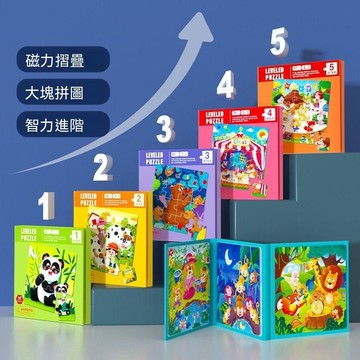 🔥臺灣夯貨-大米優品🏆磁性摺疊進階式動物交通拼圖書兒童早教益智邏輯思維訓練拼圖