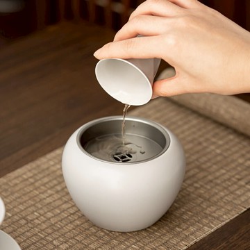 粗陶建水復古廢水缸家用茶洗盆大容量日式帶蓋水盂杯洗過濾茶渣桶