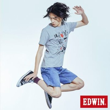 EDWIN 男裝 EDGE 搖滾元素塗鴉印花短袖T恤-麻灰色