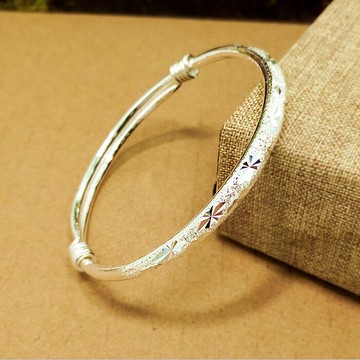 滿天星銀手鐲999足銀純銀飾品女貴妃扁鐲子送閨蜜送女友生日禮物