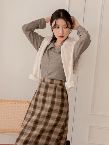 質感襯衫領裝飾袋蓋溫暖針織上衣