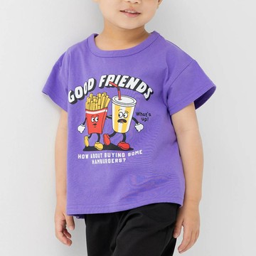 日本 Chil2 - 100%棉 定番印花短袖上衣-薯條好朋友-紫