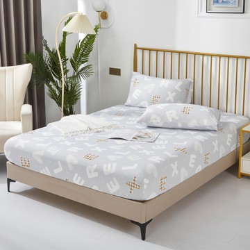 A-ONE 極柔冰絲涼感床包 + 枕套 字母 單人加大 親膚透氣涼感床組  灰色代碼