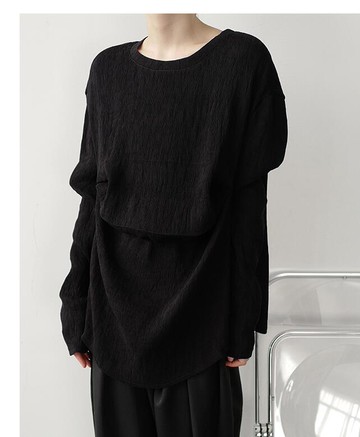 FINDSENSE X  男士 薄款 長袖寬松休閑前片層疊長袖T恤男女款