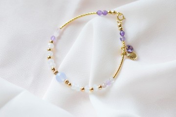 憂憂。藍紋瑪瑙 蛋白石 摩根石 紫水晶 14K包金 水晶/天然石 手鍊