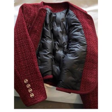 加厚白鴨絨酒紅色小香風外套女2025新款秋冬高級感羽絨服短款上衣