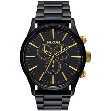NIXON The SENTRY CHRONO 藍調搖滾潮流運動腕錶-金字x黑