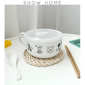 SHˇins陶瓷泡面碗帶勺帶蓋學生宿舍上班族創意湯飯碗可愛少女心