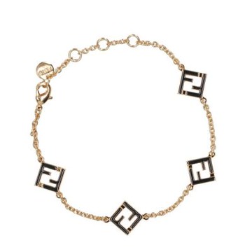 FENDI 芬迪 Forever 鏤空FF圖案 黑色琺瑯 可調式 金屬手環 手鍊 金色 黑色 8AL492B09F1SD4