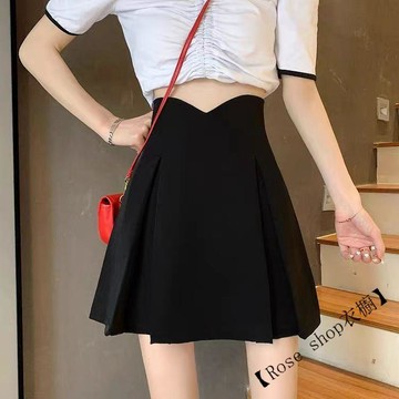 黑色半身裙女秋季新款短裙胖mm顯瘦百褶裙高腰復古西裝a字裙 半身裙 女生裙子 裙裝 半裙
