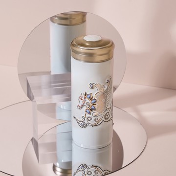 乾唐軒活瓷 |  皇家飛馬隨身杯 / 大 / 雙層 / 牙白描金 330ml