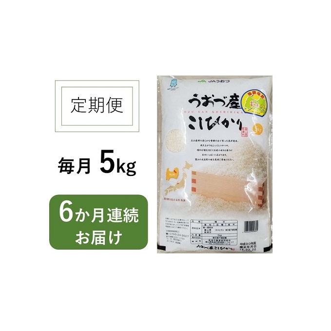 5kg×6ヶ月定期便　富山県うおづ産米コシヒカリ 白米 富山米