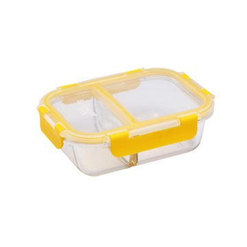 CorelleBrands康寧餐具 密扣耐熱玻璃分隔保鮮盒620ml 黃色（二分隔）