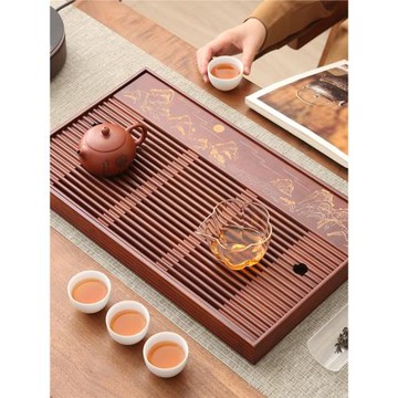 簡約儲水式小型家用蓄水干泡臺茶盤大號竹制輕奢現代新中式茶托盤