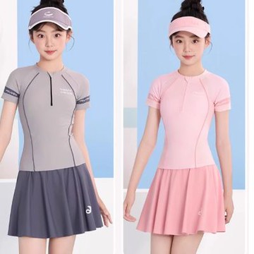 Biki.泳衣3-5L艾金大童拉鍊泳裝短袖短裙二件式