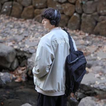 美式復古vintage棒球服男春秋戶外沖鋒衣外套潮牌寬松飛行員夾克