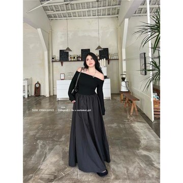 CDSOUL通勤暴擊大碼胖mm氣質春秋法式一字肩長袖獨特別致連衣裙女