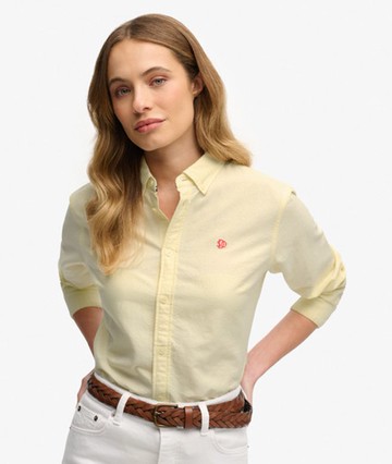 Superdry Women's Slim Oxford Button Down Long Sleeve Shirt Yellow Size: 8