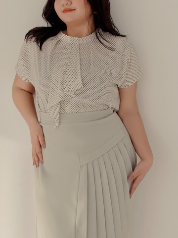 復古波點落肩造型領巾上衣