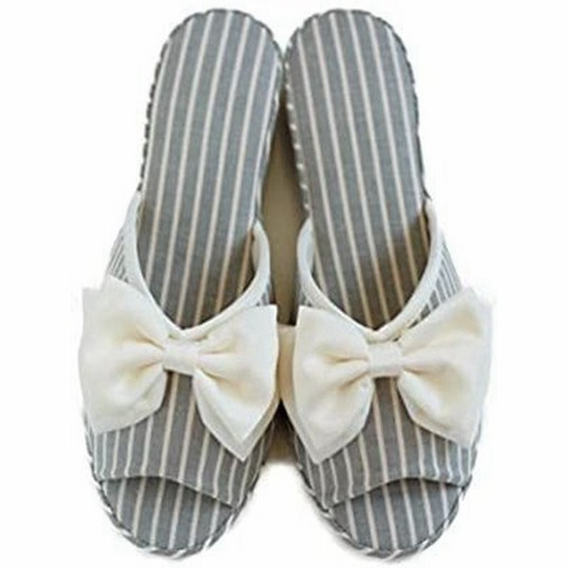 安い スリッパ かわいい リボン ダンガリーストライプ ヒールスリッパ ｓ ｍ ｌ