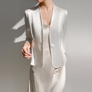 ----MAXMAY醋酸緞面小西裝短款外套女高級感春秋高端氣質名媛上衣
