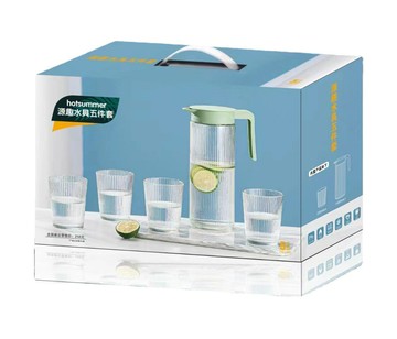 優樂悅~冷水壺套裝家用透明玻璃大容量涼水壺五件套豎紋水具開業禮品批發手沖壺 茶壺