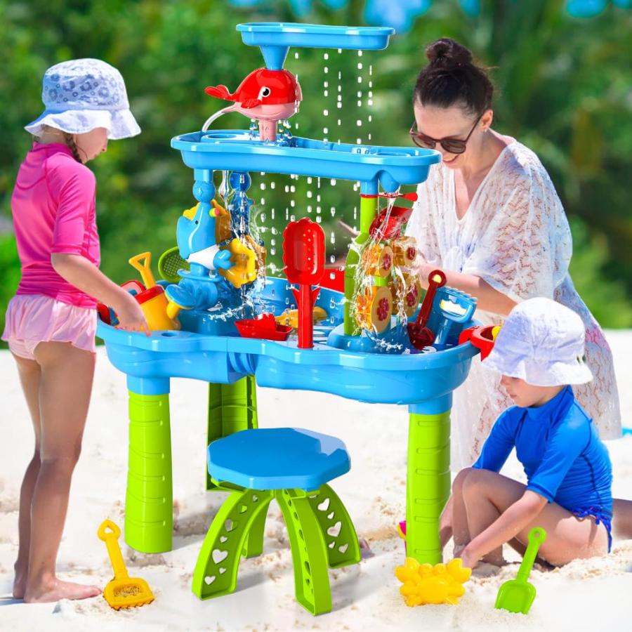 Bennol Sand Water Table Toys for Toddlers Kids, 3-Tier Outdoor Sand and Wat
